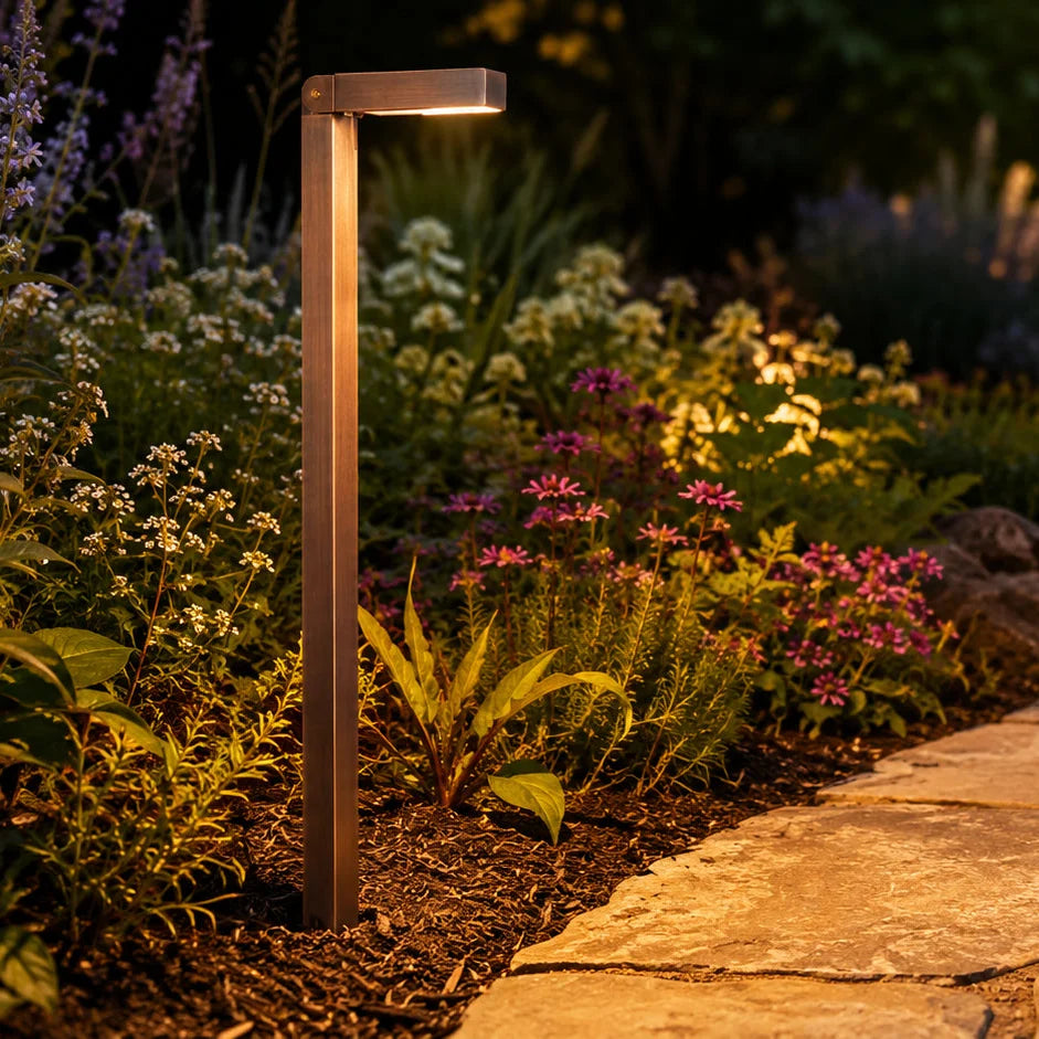 PLB14 Adjustable Integrated 3W 3000K Warm White LED Brass L-Shaped 12V Low Voltage Pathway Light