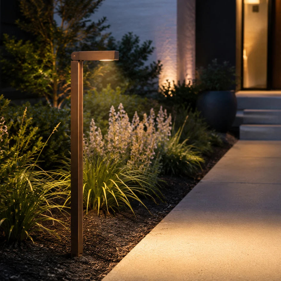 PLB14 Adjustable Integrated 3W 3000K Warm White LED Brass L-Shaped 12V Low Voltage Pathway Light