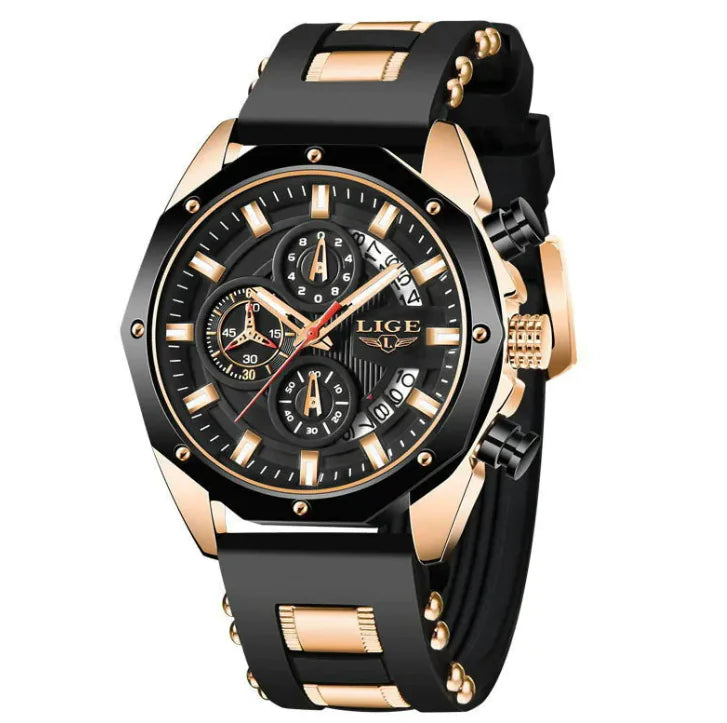 LIGE Luxury Silicone Sport Chronograph Watch