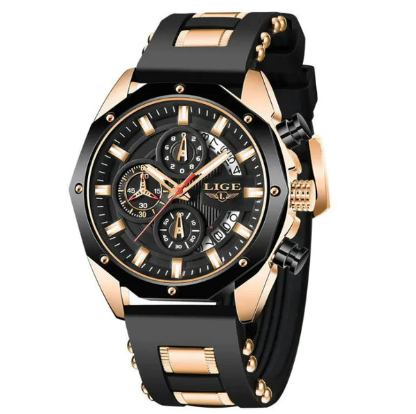 LIGE Luxury Silicone Sport Chronograph Watch