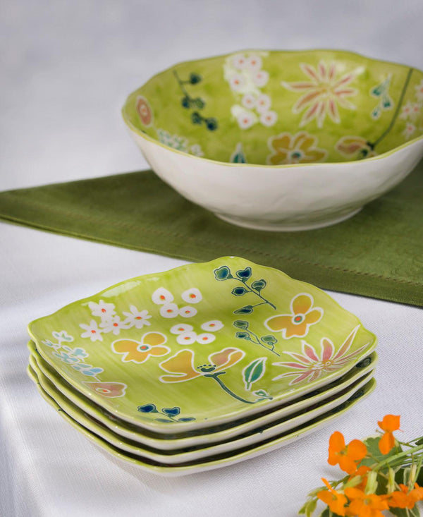 Primavera Handpainted Stoneware Canape Plates Set, Set of 4