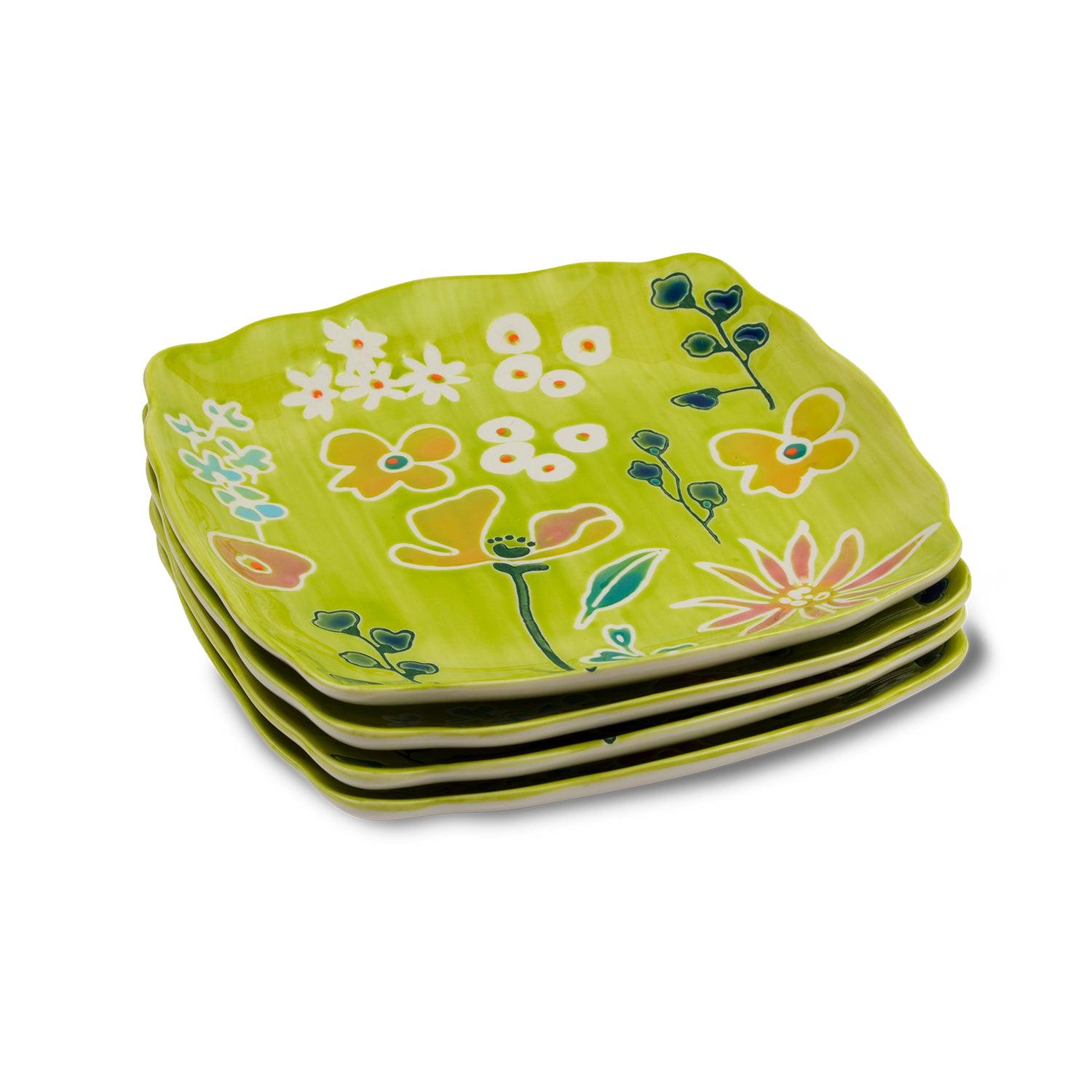 Primavera Handpainted Stoneware Canape Plates Set, Set of 4