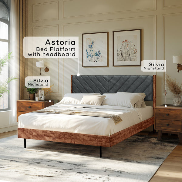 Acacia Astoria Upholstered Solid Wood Bed Frame