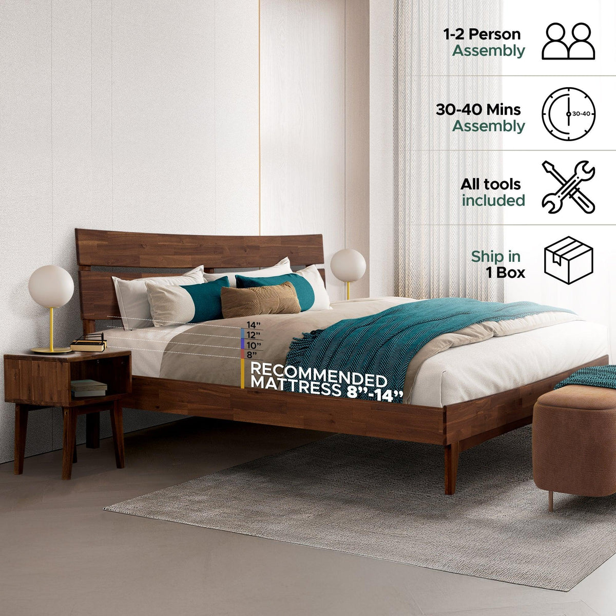 [Buy 1 Get 1] Aurora Solid Wood Bed Frame & Nightstand