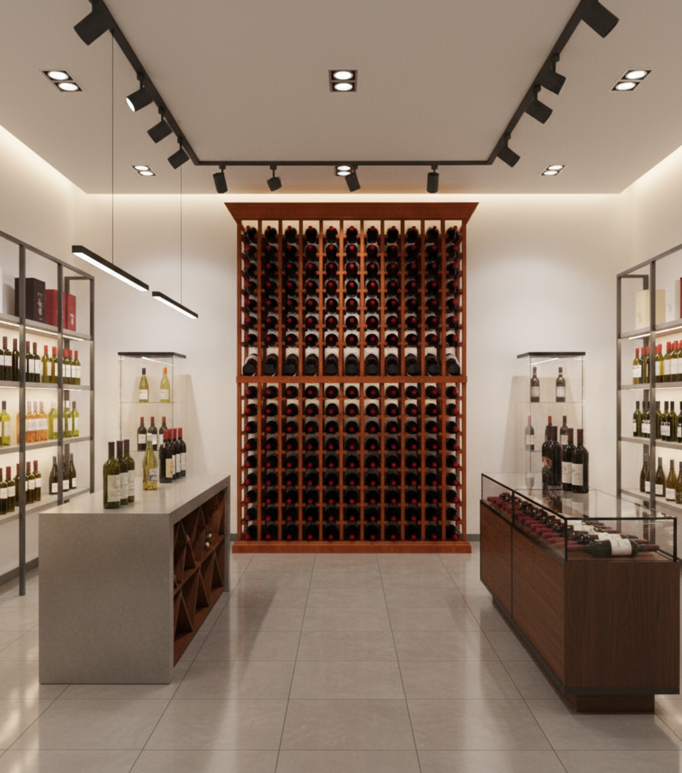 Multi Column Wine Racking System Customizable Bottle Storage with Presentation Row Display Holds 190 Bottles