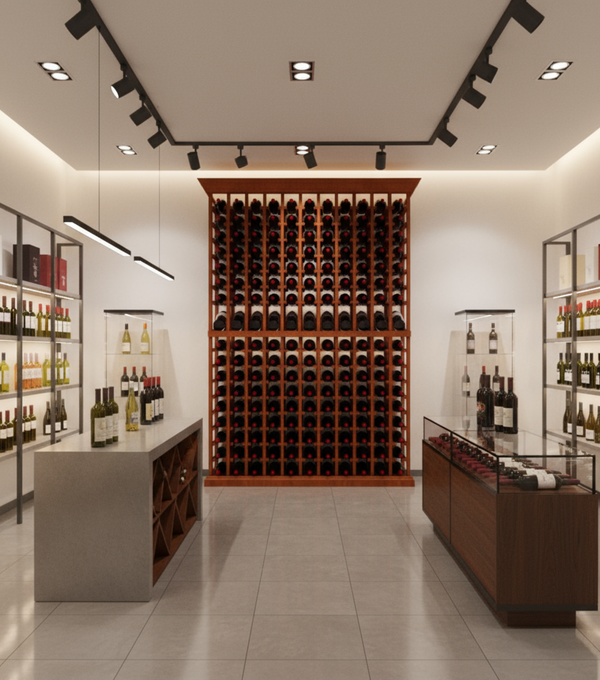 Multi Column Wine Racking System Customizable Bottle Storage with Presentation Row Display Holds 190 Bottles