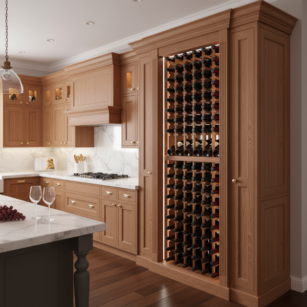 Multi Column Wine Racking System Customizable Bottle Storage with Presentation Row Display Holds 114 Bottles