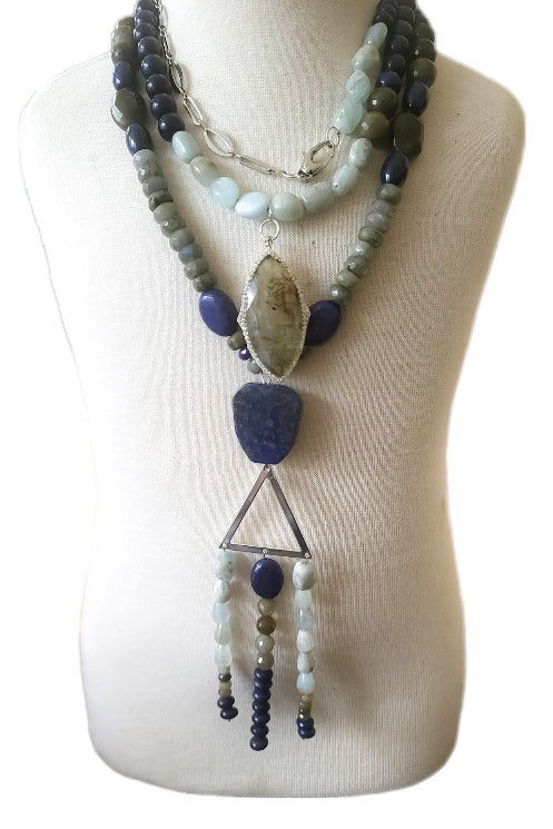 Labradorite and Lapis Lazuli Chunky Statement Necklace