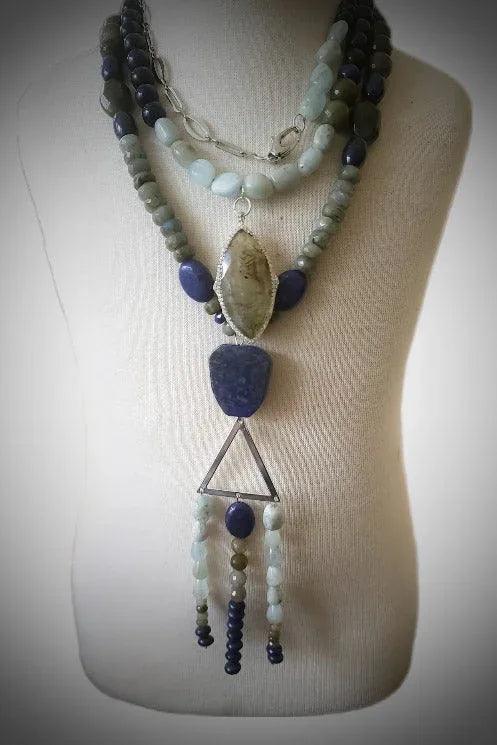 Labradorite and Lapis Lazuli Chunky Statement Necklace - Gifts for You 'n Me