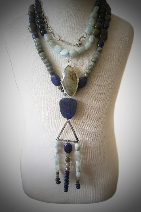 Labradorite and Lapis Lazuli Chunky Statement Necklace