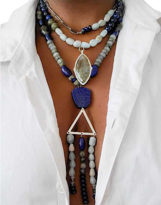 Labradorite and Lapis Lazuli Chunky Statement Necklace