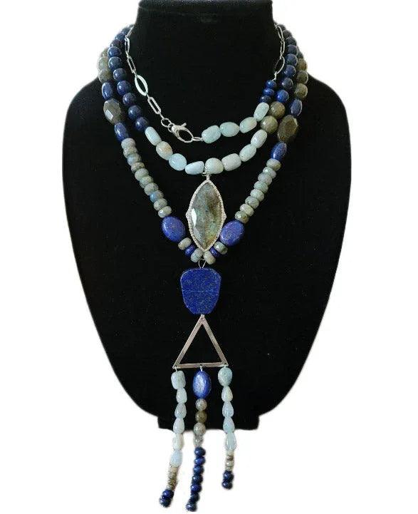 Labradorite and Lapis Lazuli Chunky Statement Necklace - Gifts for You 'n Me