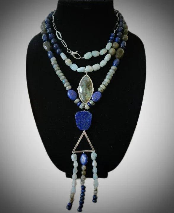 Labradorite and Lapis Lazuli Chunky Statement Necklace - Gifts for You 'n Me