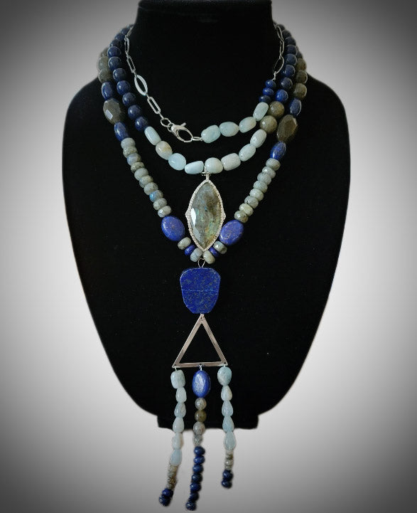 Labradorite and Lapis Lazuli Chunky Statement Necklace