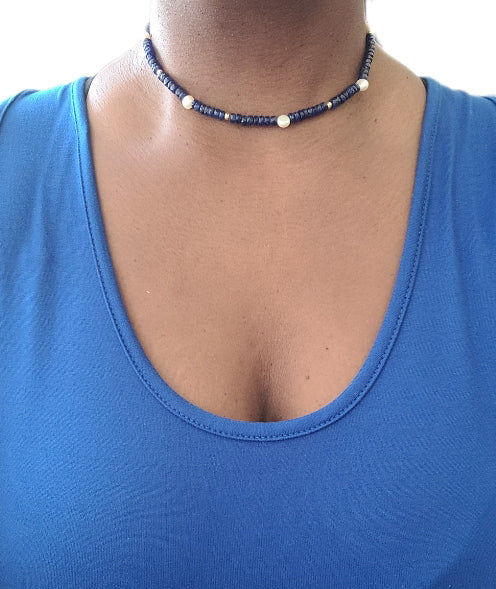 Sapphire and Freshwater Pearls Choker Necklace