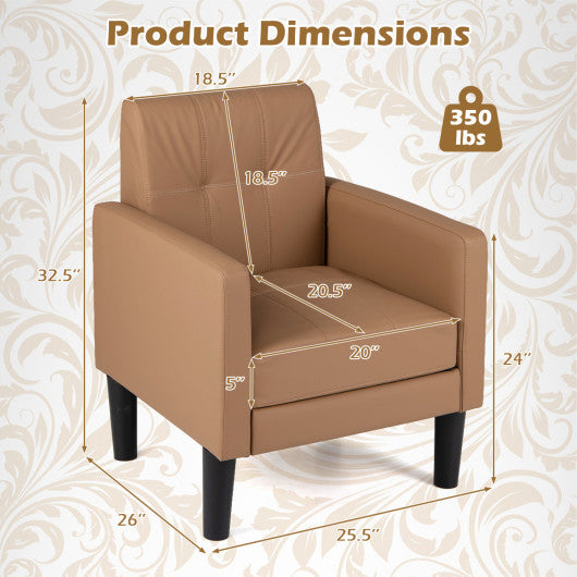 PU Leather Modern Accent Chair with Removable Seat Cushion-Brown