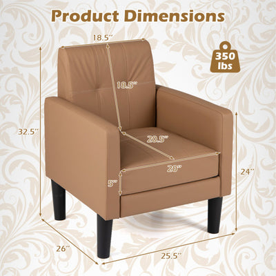 PU Leather Modern Accent Chair with Removable Seat Cushion-Brown