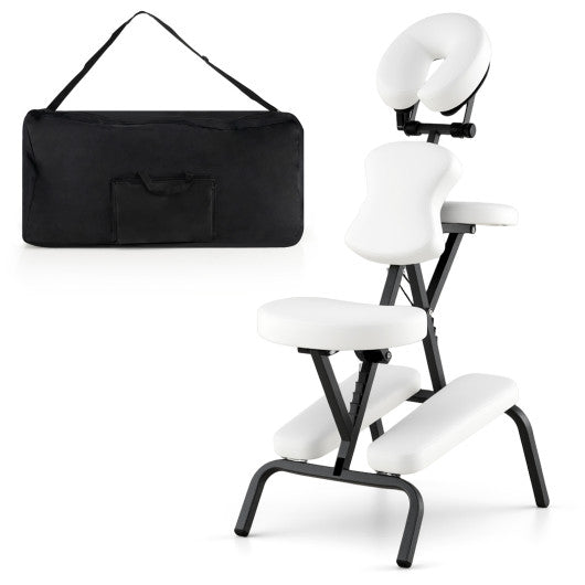 PU Leather Pad Travel Massage Chair with Thickened Sponge and Carrying Bag-White
