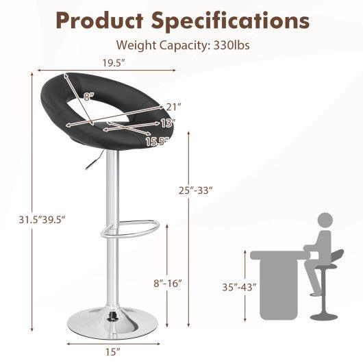 Height Adjustable Bar Stools Set of 2 with Hollow Back and Footrest-Black