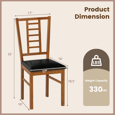 PU Leather Upholstered Wood Dining Chairs Set of 4-Walnut