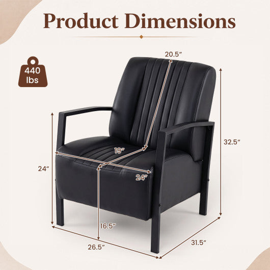 PU Leather Upholstered Armchair with Padded Seat and Back Comfy Lounge Reading Chair-Black