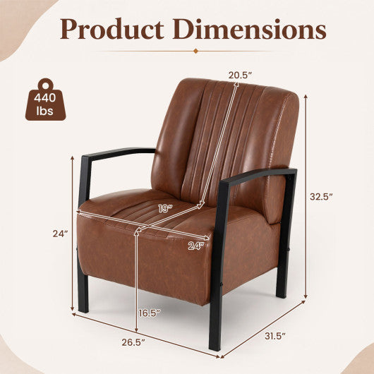 PU Leather Upholstered Armchair with Padded Seat and Back Comfy Lounge Reading Chair-Brown