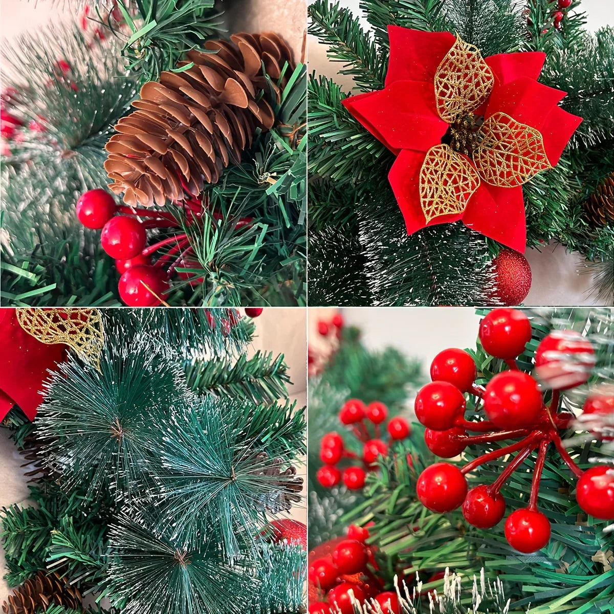PVC Christmas Garland 9ft with LED Lights and Red Flowers