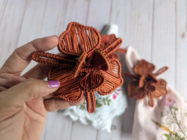 Handwoven Orchid Iraca Palm Napkin Ring in Burgundy - Limited Edition