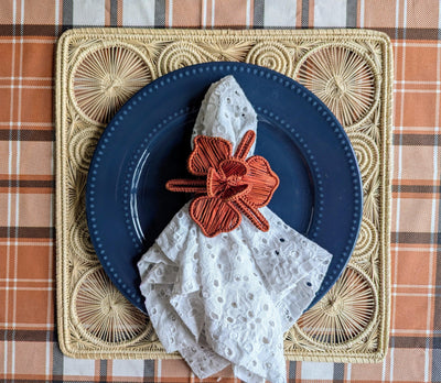 Handwoven Orchid Iraca Palm Napkin Ring in Burgundy - Limited Edition