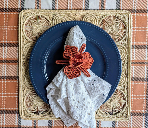 Handwoven Orchid Iraca Palm Napkin Ring in Burgundy - Limited Edition