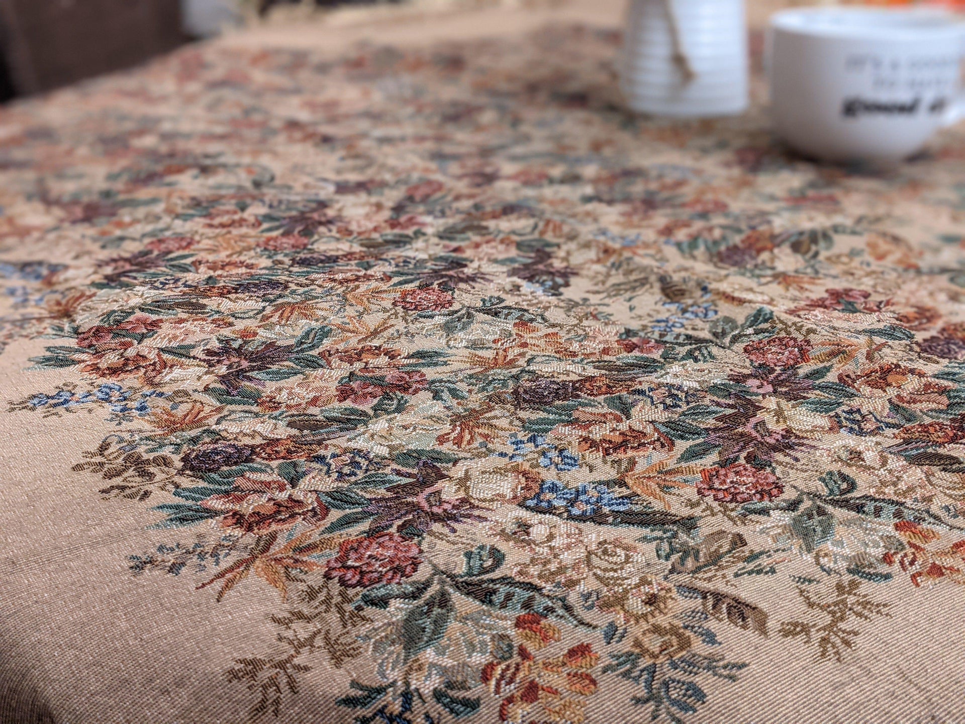 DaDa Bedding Wildflower Wonderland Floral Golden Beige Tan Square Dining Table Cloth (3100)