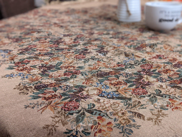 DaDa Bedding Wildflower Wonderland Floral Golden Beige Tan Square Dining Table Cloth (3100)