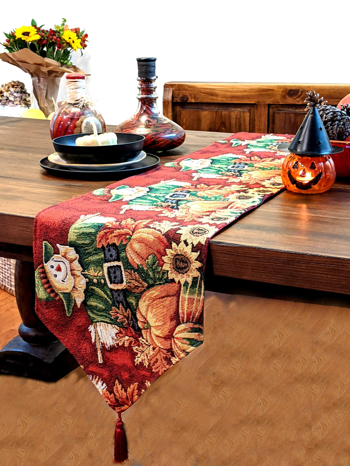 Tache Pumpkin Patch Scarecrow Autumn Harvest Woven Tapestry Table Runners (12921TR)