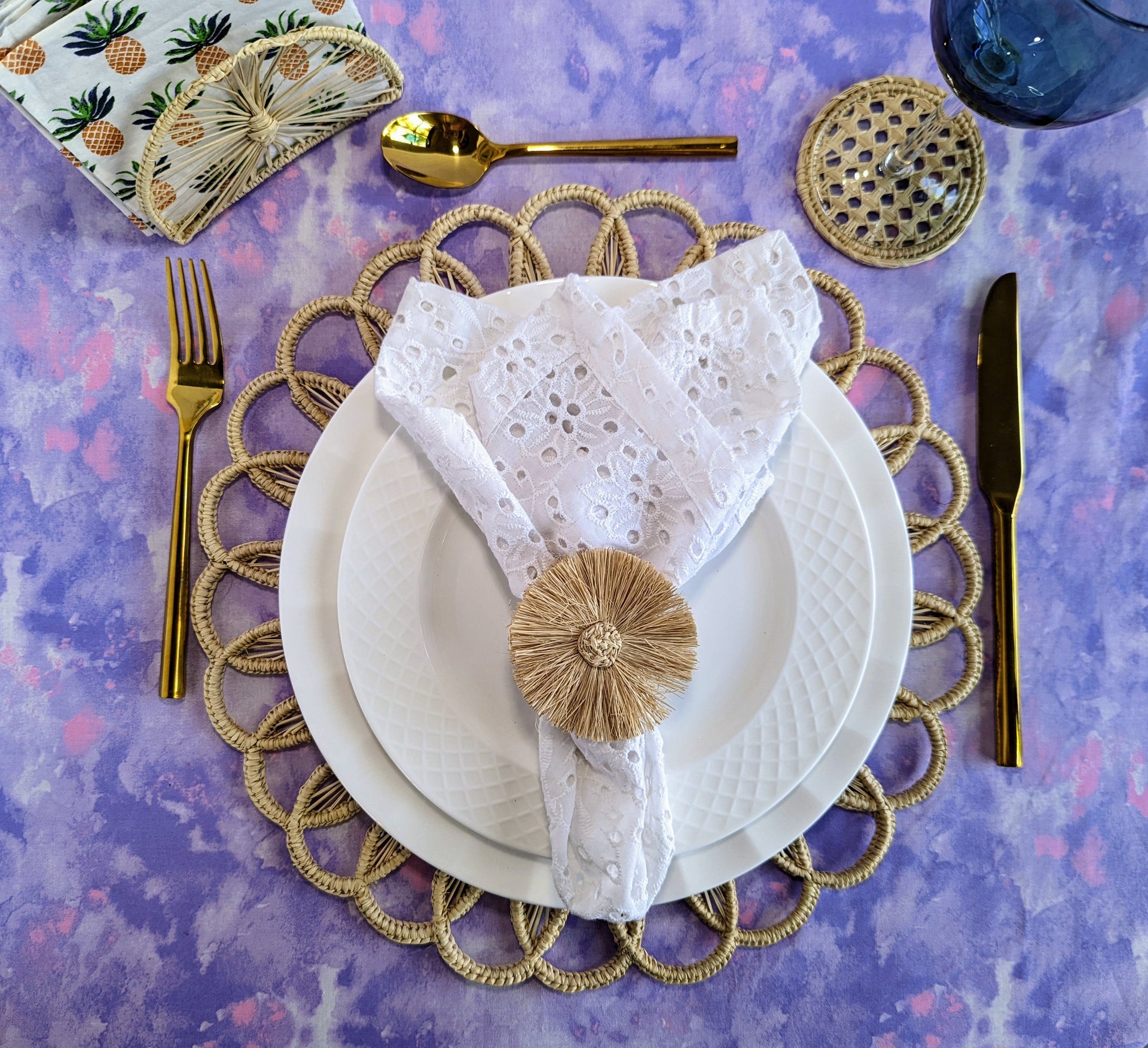 Pom Pom Handwoven Iraca Napkin Ring