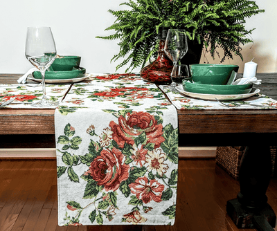 Tache Sweet Roses Vintage Ivory Woven Floral Tapestry Table Runners (17593TR)