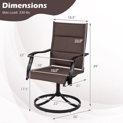Padded Patio Swivel Chairs Set of 2 Ergonomic Outdoor Dining Chairs with Breathable Fabric-Brown