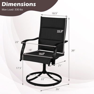 Padded Patio Swivel Chairs Set of 2 Ergonomic Outdoor Dining Chairs with Breathable Fabric-Black