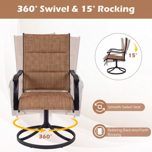 Padded Patio Swivel Chairs Set of 2 Ergonomic Outdoor Dining Chairs with Breathable Fabric-Light Brown