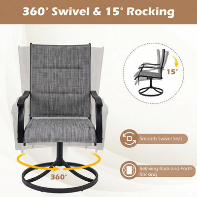 Padded Patio Swivel Chairs Set of 2 Ergonomic Outdoor Dining Chairs with Breathable Fabric-Gray