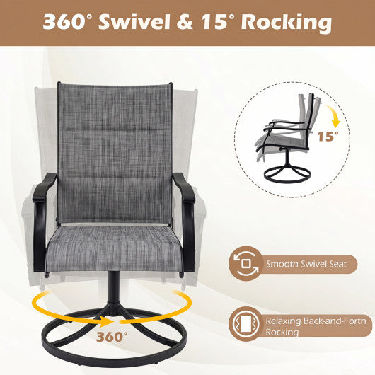 Padded Patio Swivel Chairs Set of 2 Ergonomic Outdoor Dining Chairs with Breathable Fabric-Gray
