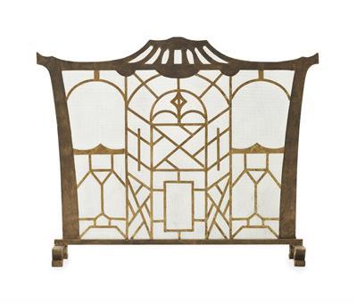 Pagoda Accent Fire Screen Decorative fireplace screen with geometric design on a white background