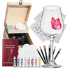 Wine Glass Painting Gift Set - Do it Yourself! Creative Glassware Paint Kit for Wine Nights - Comes with Two 12 OZ Wine Glasses, Paint, Palette, Paintbrushes, Stencils, Stickers - Wine Lover Gift