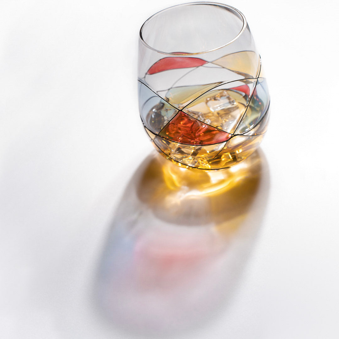 Artisanal Hand Painted Stemless - Gift for Mom, Friends, Girlfriends, Renaissance Romantic Stain-glassed Windows Wine Glasses Set of 2 - Gift Idea for Birthday, Housewarming - Extra Large Goblets