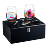 Painted STEMMLESS Wine Glass Box Set - Opener, Stopper, drip Ring, Wine Pourer - 2 Glasses