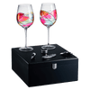 Painted STEMMED wine glass box set - opener, stopper, drip ring, wine pourer - 2 glasses