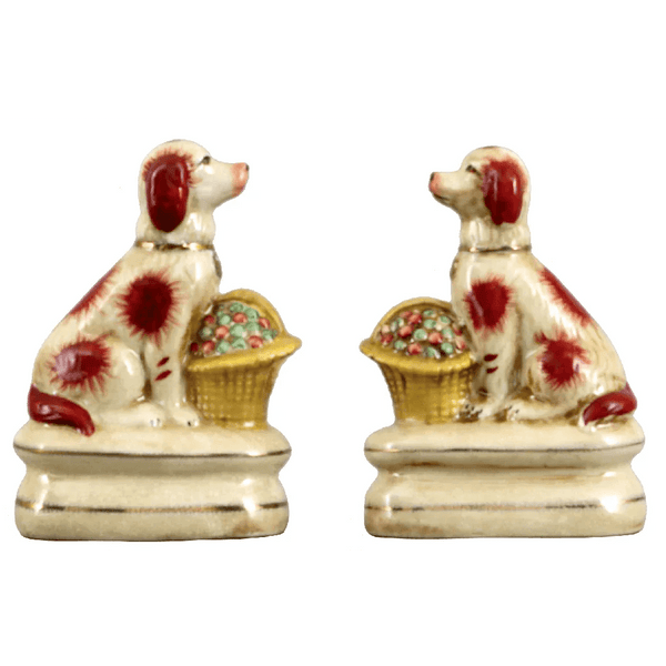 Pair of Porcelain Dogs with Baskets Figurines - 6''H - Gifts for You 'n Me