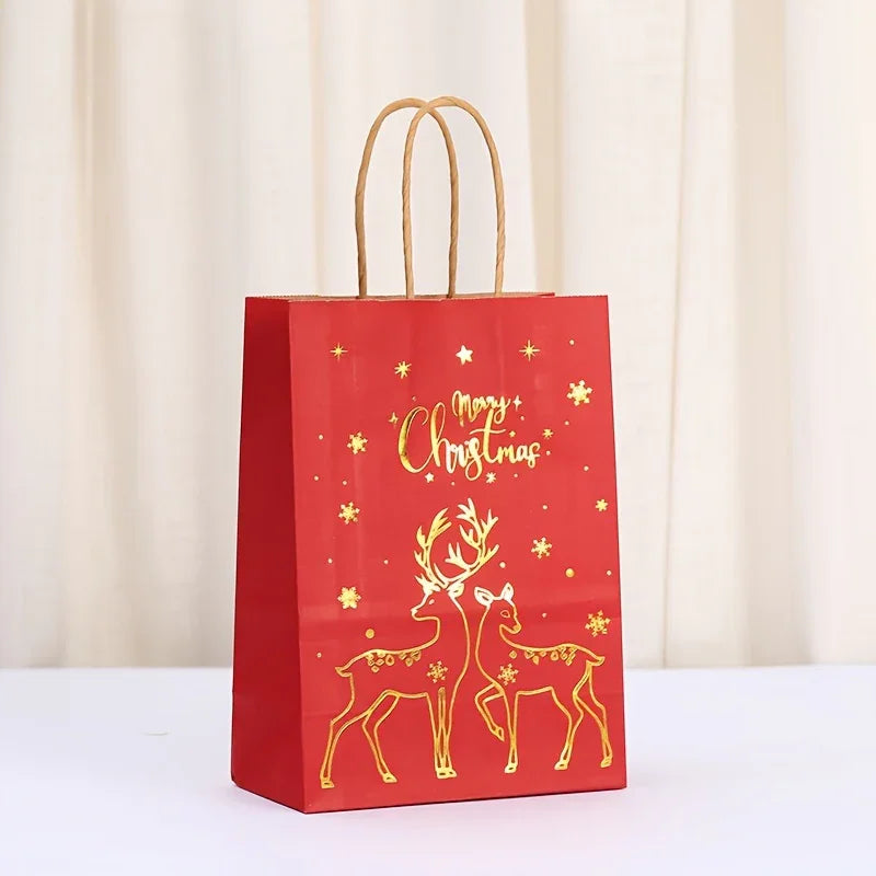 Paper Christmas Gift Bags 12-Pack with Golden Handles