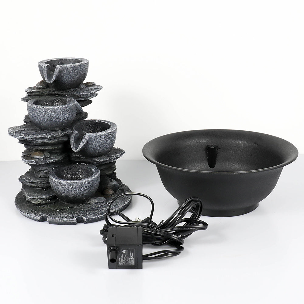 Resin Mini Slate Bowl Tabletop Water Fountain 10 Inch