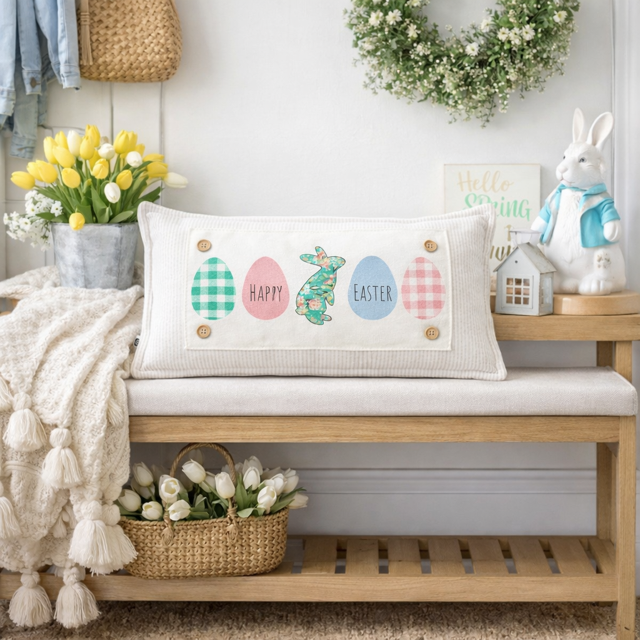 PILLOW ONLY (with fluffy insert): Natural Boho Cream: RECTANGLE BOHO PILLOW (with fluffy insert)