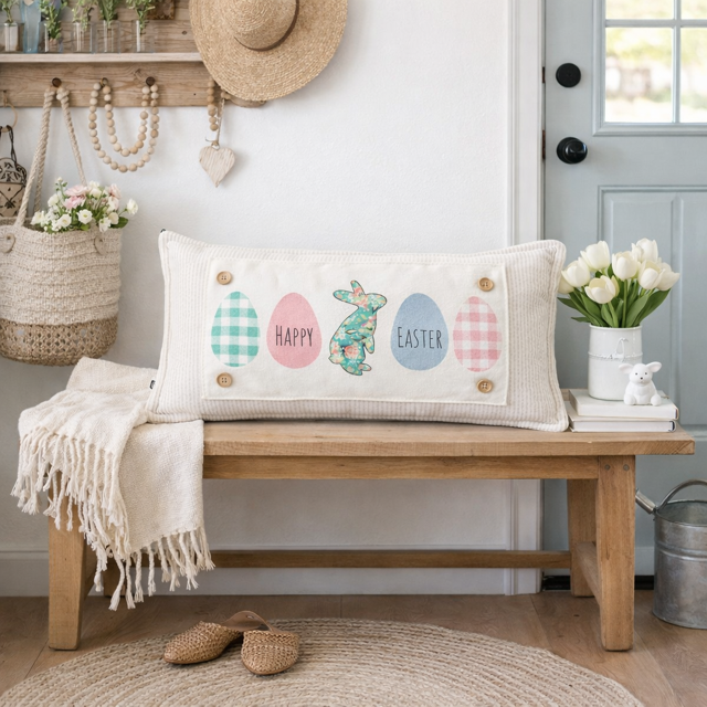 PILLOW ONLY (with fluffy insert): Natural Boho Cream: RECTANGLE BOHO PILLOW (with fluffy insert)
